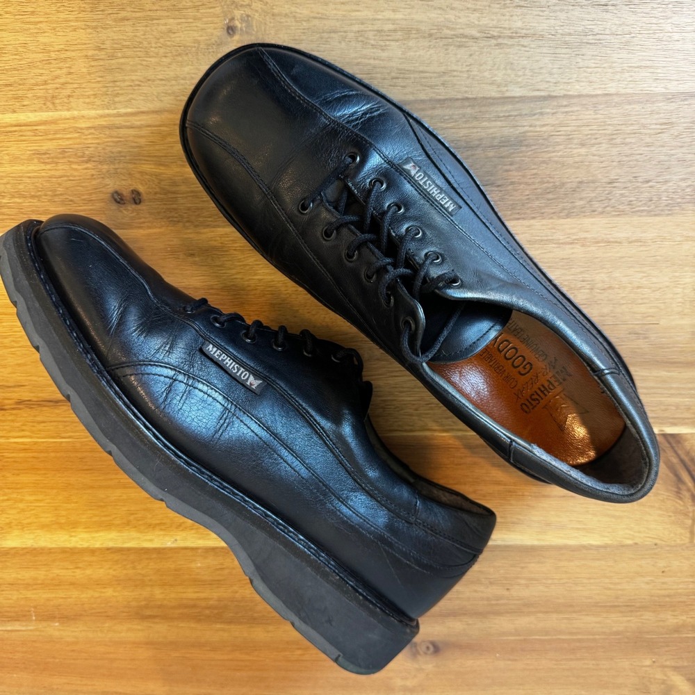 Mephisto Air Relax Match Men 8 Black Leather Walking Shoes Lace Up Made Portugal
